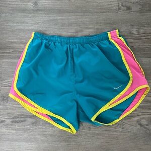 Nike Teal Running Shorts with Pink & Yellow Trim